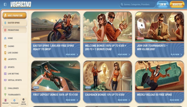 Sito web del casinò Vegasino